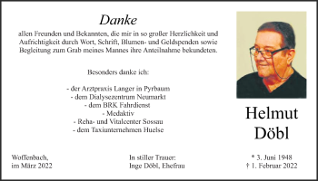 Traueranzeige von Helmut Döbl von Neumarkter Tagblatt