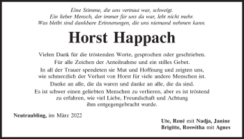 Traueranzeige von Horst Happach von Mittelbayerische Zeitung Regensburg