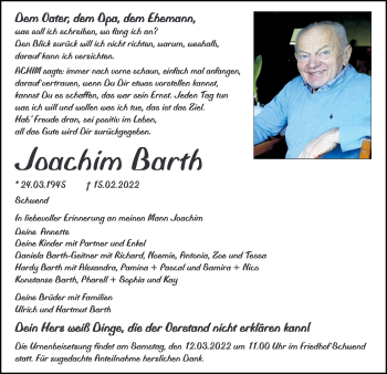 Traueranzeige von Joachim Barth von Neumarkter Tagblatt