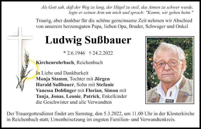  Traueranzeige für Ludwig Sußbauer vom 03.03.2022 aus Bayerwald Echo