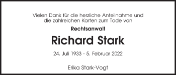 Traueranzeige von Richard Stark von Mittelbayerische Zeitung Kelheim