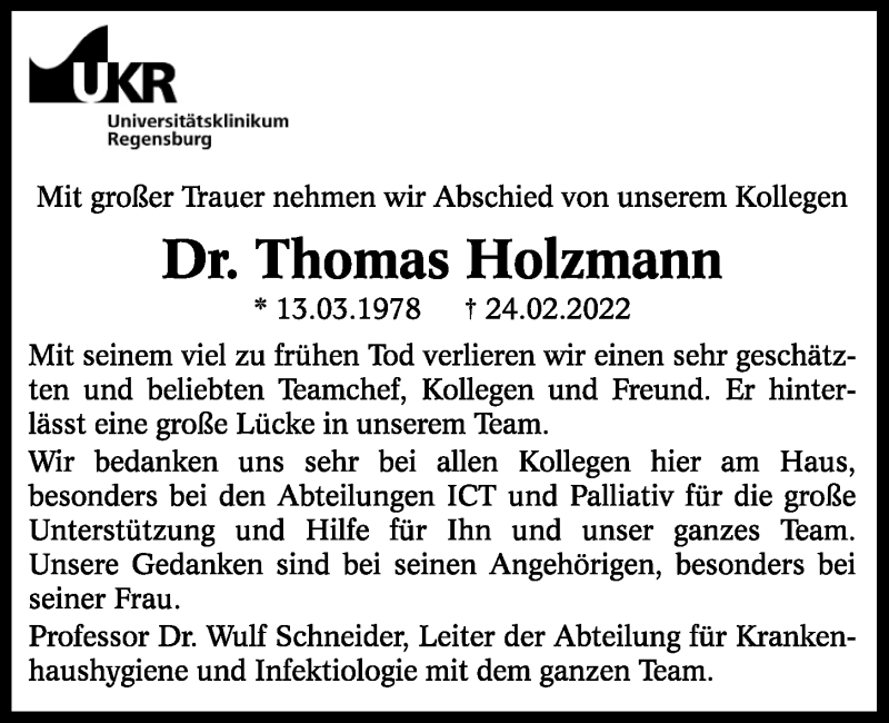  Traueranzeige für Thomas Holzmann vom 05.03.2022 aus Mittelbayerische Zeitung Gesamtausgabe
