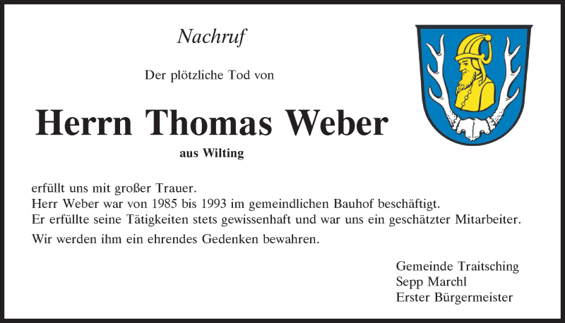  Traueranzeige für Thomas Weber vom 10.03.2022 aus Bayerwald Echo