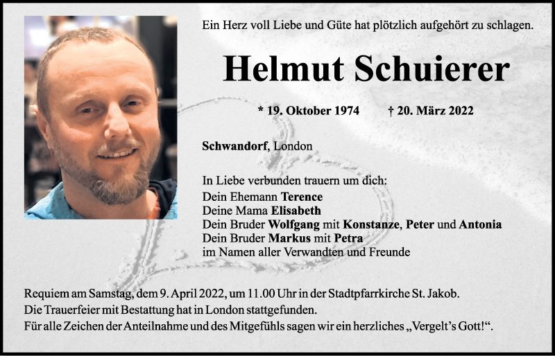  Traueranzeige für Helmut Schuierer vom 06.04.2022 aus Mittelbayerische Zeitung Schwandorf