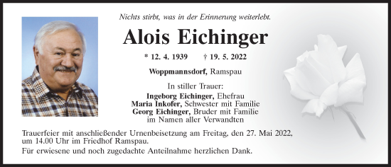 Traueranzeige von Alois Eichinger von Mittelbayerische Zeitung Regensburg