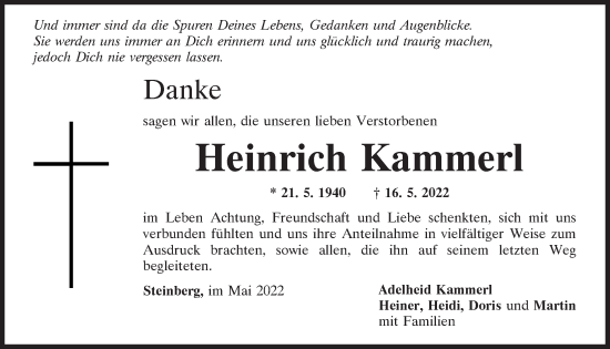 Traueranzeige von Heinrich Kammerl von Mittelbayerische Zeitung Schwandorf