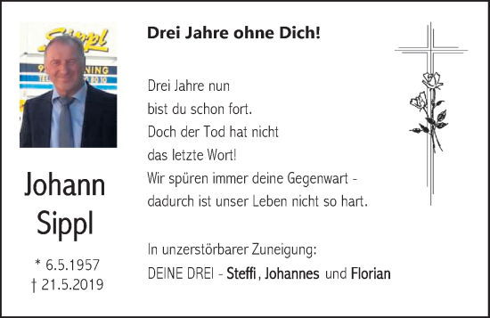 Traueranzeige von Johann Sippl von Neumarkter Tagblatt