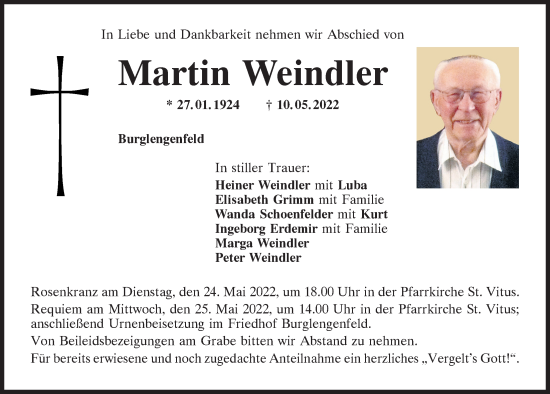 Traueranzeige von Martin Weindler von Mittelbayerische Zeitung Schwandorf
