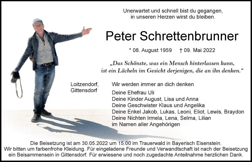  Traueranzeige für Peter Schrettenbrunner vom 13.05.2022 aus Mittelbayerische Zeitung Regensburg