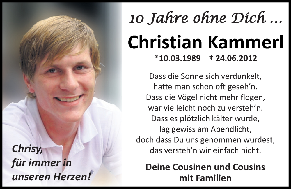  Traueranzeige für Christian Kammerl vom 24.06.2022 aus Mittelbayerische Zeitung Regensburg