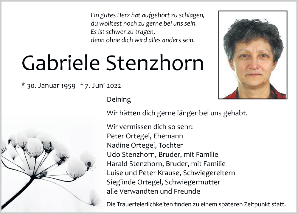  Traueranzeige für Gabriele Stenzhorn vom 11.06.2022 aus Neumarkter Tagblatt