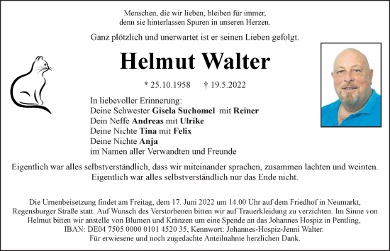 Traueranzeige von Helmut Walter von Neumarkter Tagblatt