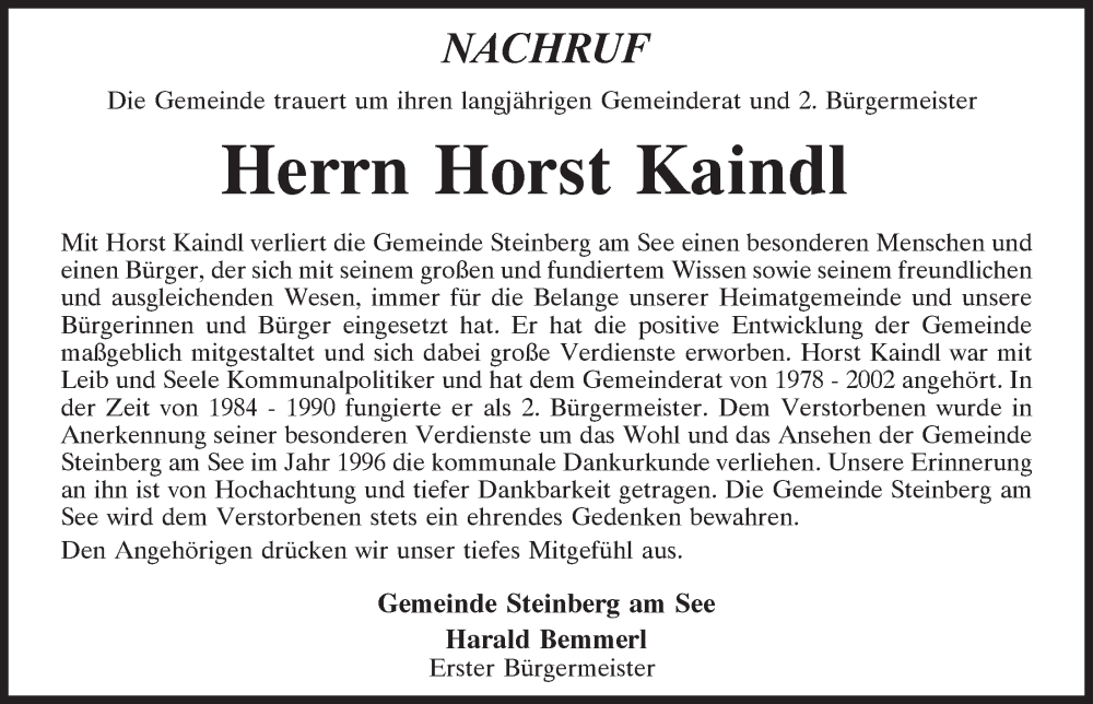  Traueranzeige für Horst Kaindl vom 07.06.2022 aus Mittelbayerische Zeitung Schwandorf