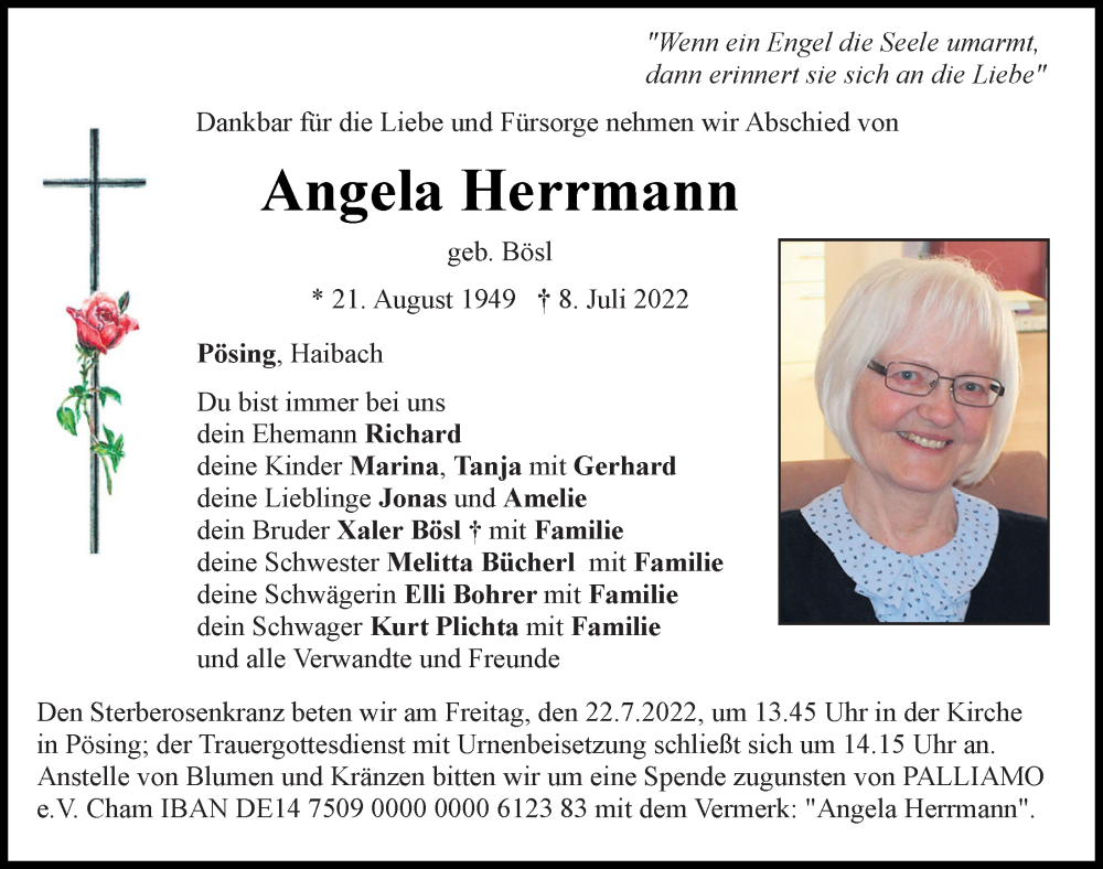  Traueranzeige für Angela Herrmann vom 20.07.2022 aus Bayerwald Echo