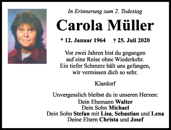 Traueranzeige von Carola Müller von Mittelbayerische Zeitung Schwandorf