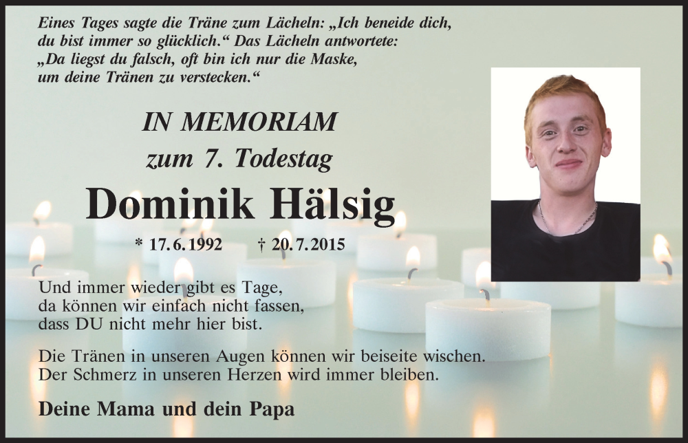  Traueranzeige für Dominik Hälsig vom 20.07.2022 aus Mittelbayerische Zeitung Schwandorf