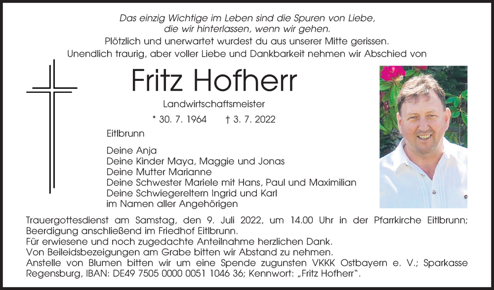  Traueranzeige für Fritz Hofherr vom 07.07.2022 aus Mittelbayerische Zeitung Regensburg