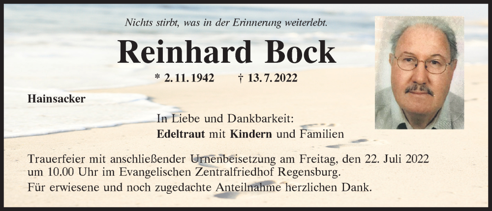  Traueranzeige für Reinhard Bock vom 16.07.2022 aus Mittelbayerische Zeitung Regensburg