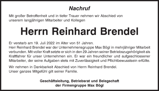 Traueranzeige von Reinhard Brendel von Neumarkter Tagblatt
