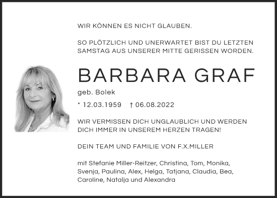 Traueranzeige von Barbara Graf von Mittelbayerische Zeitung Regensburg