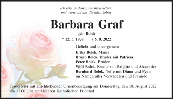 Traueranzeige von Barbara Graf von Mittelbayerische Zeitung Regensburg