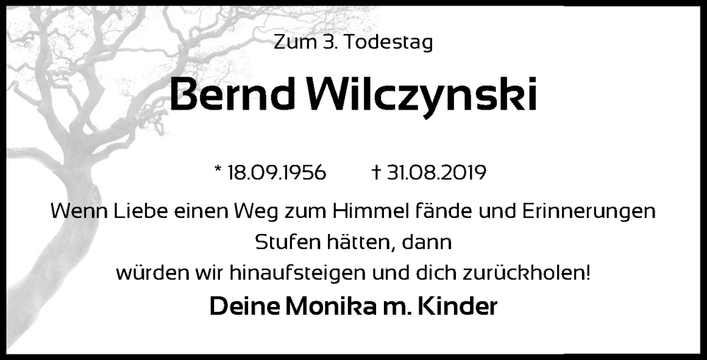  Traueranzeige für Bernd Wilczynski vom 31.08.2022 aus Mittelbayerische Zeitung Regensburg