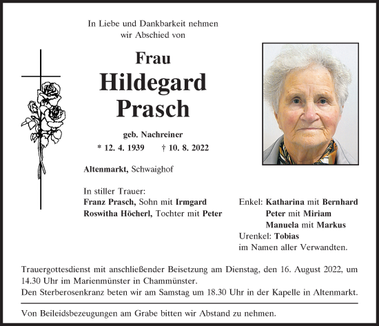 Traueranzeige von Hildegard Prasch von Bayerwald Echo