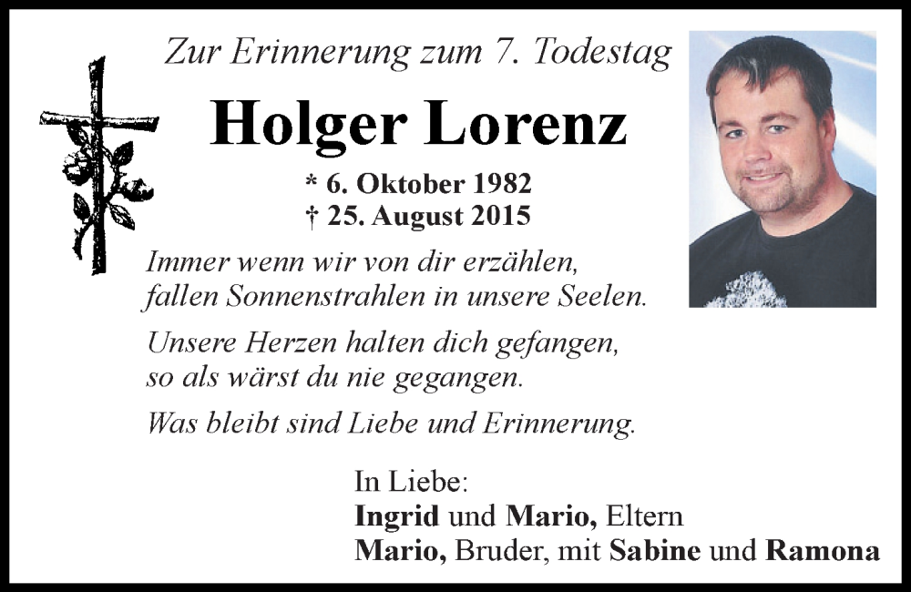  Traueranzeige für Holger Lorenz vom 25.08.2022 aus Mittelbayerische Zeitung Schwandorf