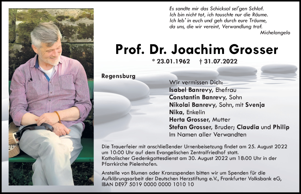  Traueranzeige für Joachim Grosser vom 13.08.2022 aus Mittelbayerische Zeitung Regensburg