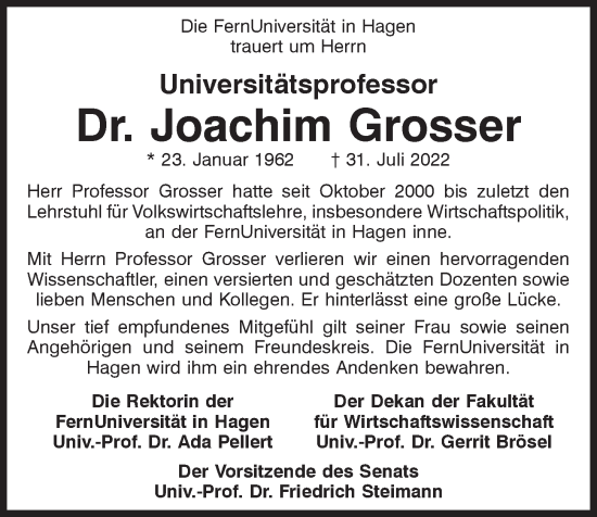 Traueranzeige von Joachim Grosser von Mittelbayerische Zeitung Regensburg