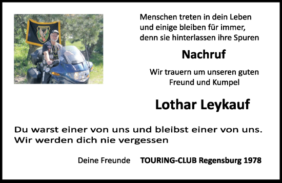 Traueranzeige von Lothar Leykauf von Mittelbayerische Zeitung Regensburg