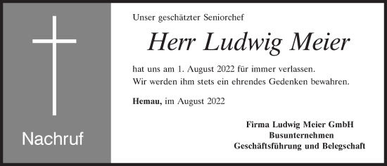 Traueranzeige von Ludwig Meier von Mittelbayerische Zeitung Regensburg