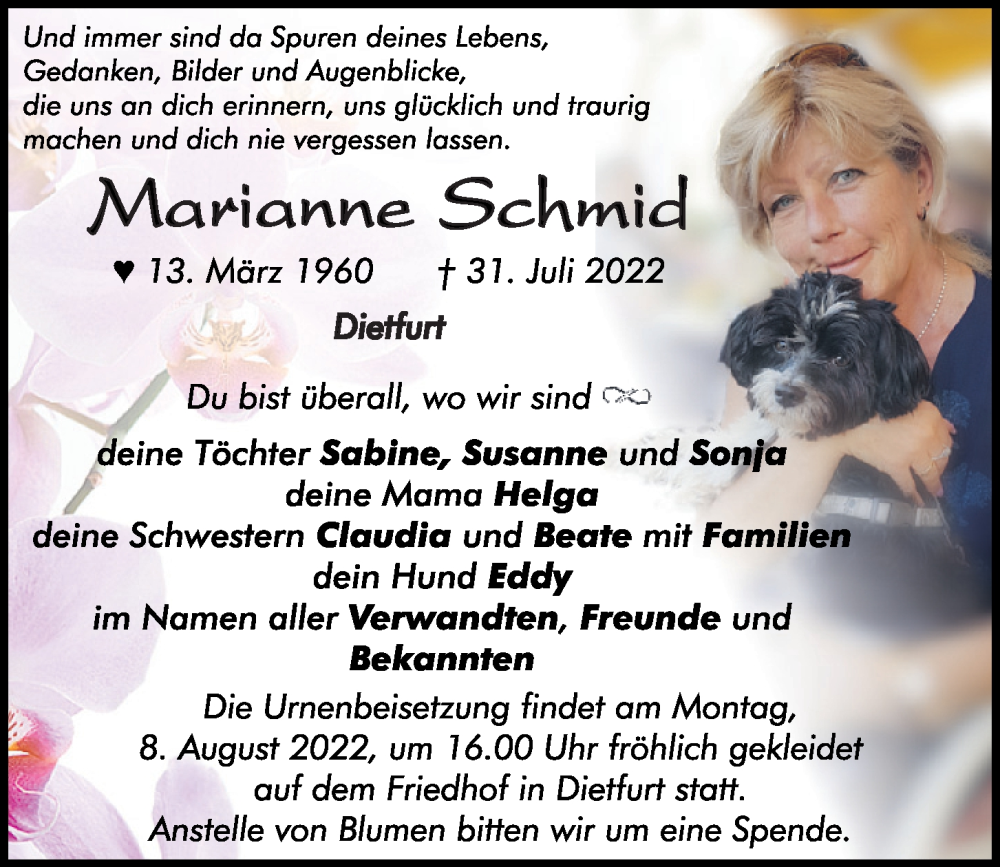  Traueranzeige für Marianne Schmid vom 05.08.2022 aus Neumarkter Tagblatt
