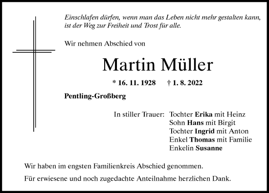 Traueranzeige von Martin Müller von Mittelbayerische Zeitung Regensburg