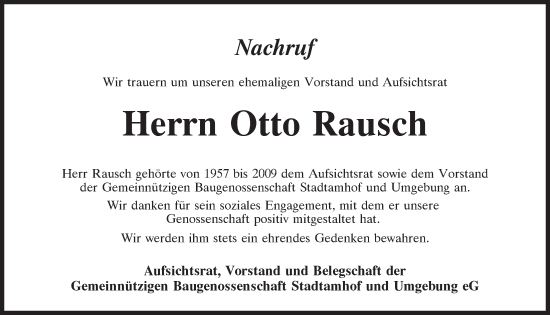 Traueranzeige von Otto Rausch von Mittelbayerische Zeitung Regensburg