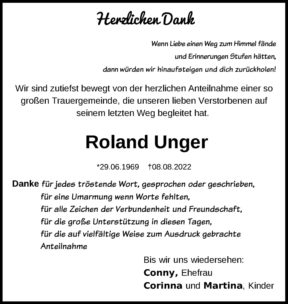  Traueranzeige für Roland Unger vom 27.08.2022 aus Mittelbayerische Zeitung Schwandorf