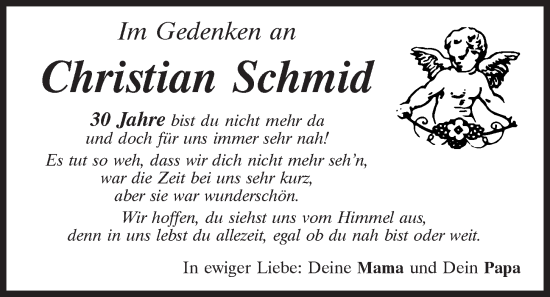 Traueranzeige von Christian Schmid von Mittelbayerische Zeitung Regensburg