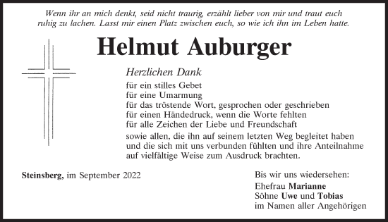Traueranzeige von Helmut Auburger von Mittelbayerische Zeitung Regensburg