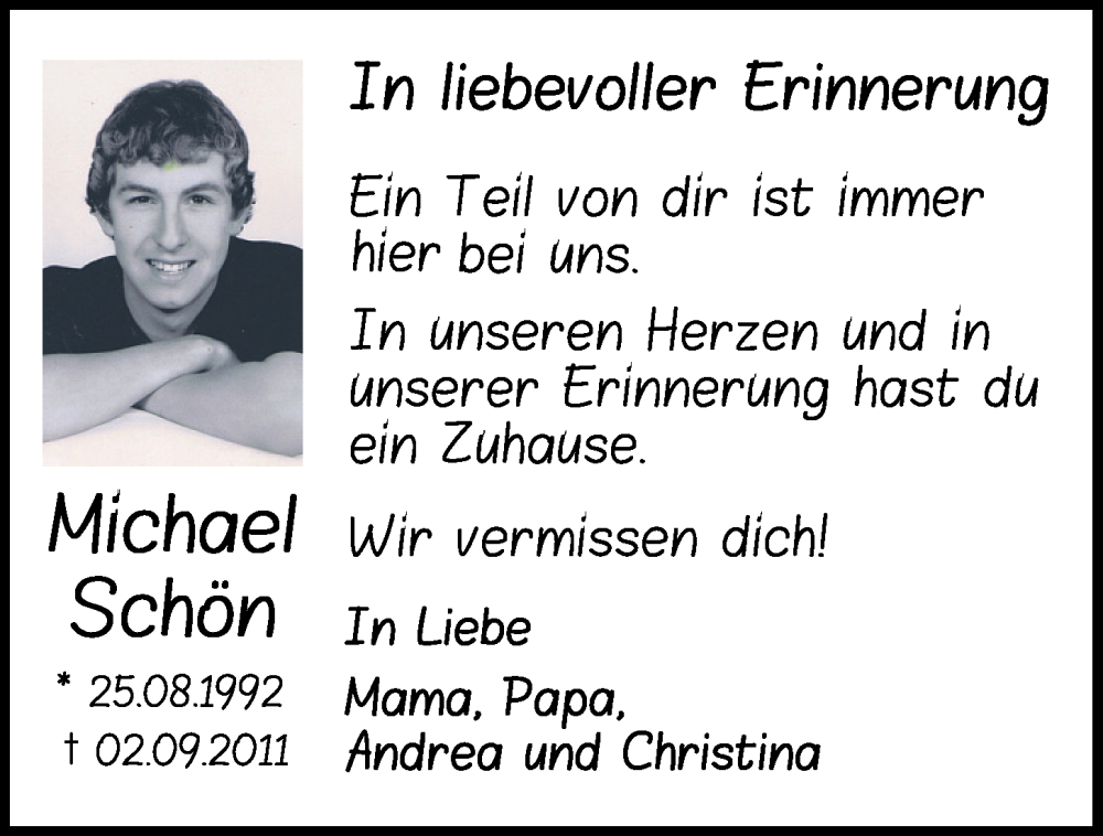  Traueranzeige für Michael Schön vom 02.09.2022 aus Neumarkter Tagblatt