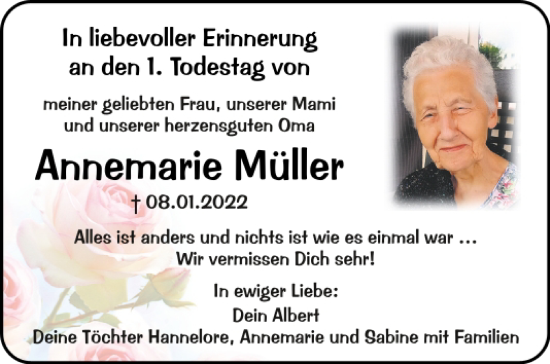 Traueranzeige von Annemarie Müller von Mittelbayerische Zeitung Regensburg