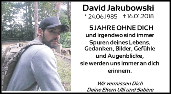 Traueranzeige von David Jakubowski von Mittelbayerische Zeitung Kelheim