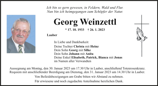 Traueranzeige von Georg Weinzettl von Mittelbayerische Zeitung Regensburg