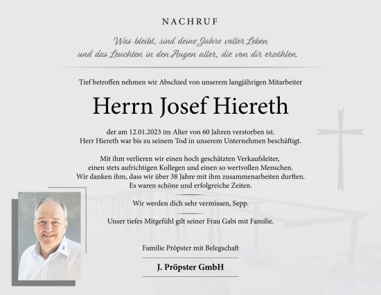 Traueranzeige von Josef Hiereth von Neumarkter Tagblatt