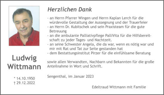 Traueranzeige von Ludwig Wittmann von Neumarkter Tagblatt