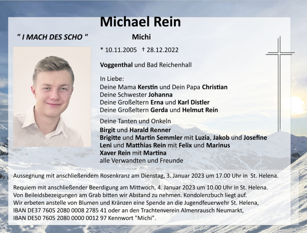  Traueranzeige für Michael Rein vom 02.01.2023 aus Neumarkter Tagblatt