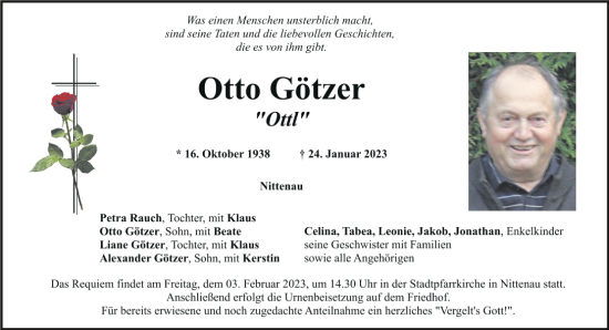 Traueranzeige von Otto Götzer von Mittelbayerische Zeitung Regensburg