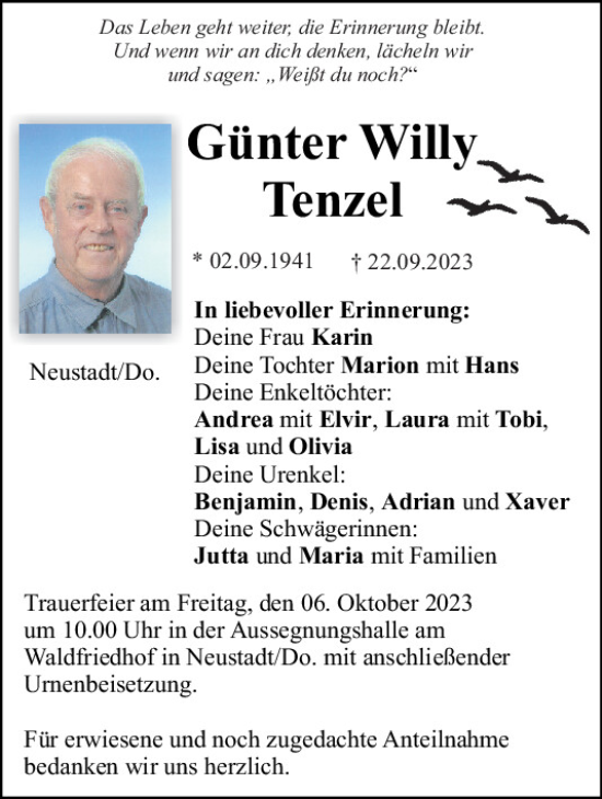 Traueranzeige von Günter Tenzel von Mittelbayerische Zeitung Kelheim