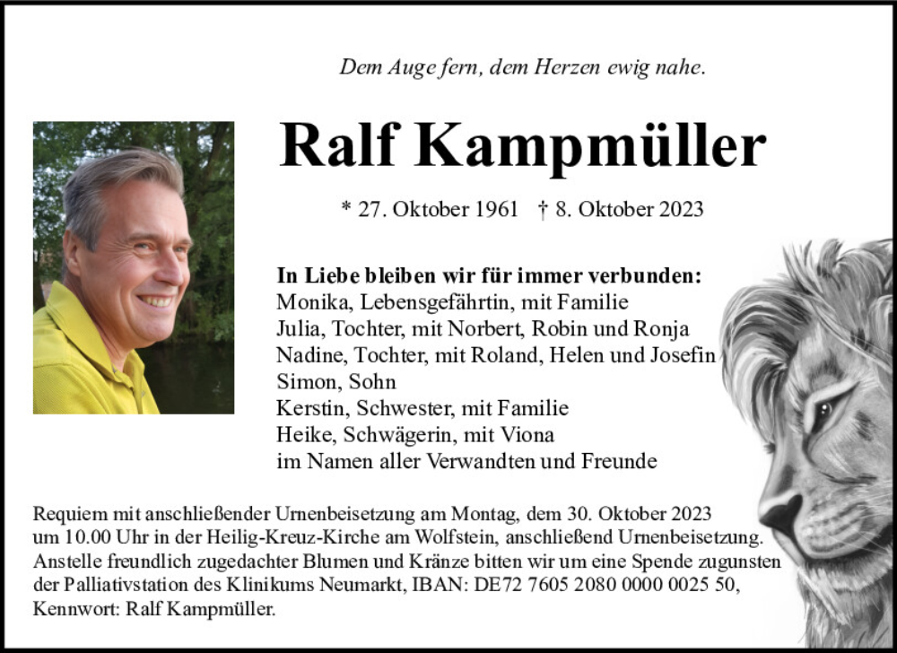  Traueranzeige für Ralf Kampmüller vom 26.10.2023 aus Neumarkter Tagblatt