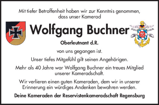 Traueranzeige von Wolfgang Buchner von Mittelbayerische Zeitung Regensburg