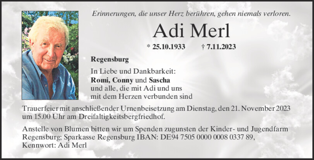  Traueranzeige für Adi Merl vom 11.11.2023 aus Mittelbayerische Zeitung Regensburg